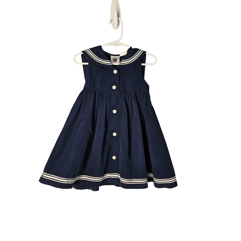 Good Lad 24M Girls Button Nautical Sailor Blue Dress Vintage